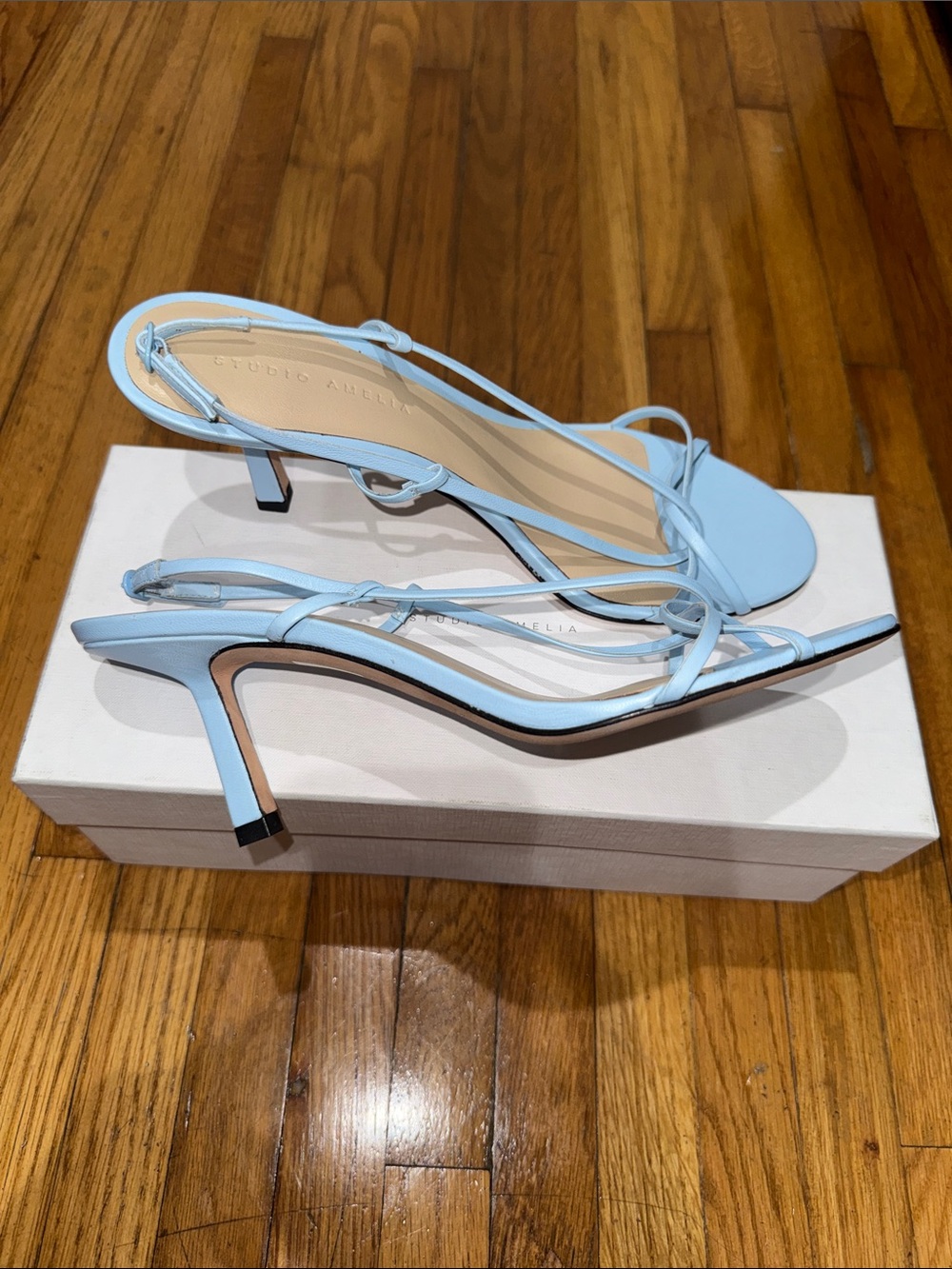 STUDIO AMELIA Powder Blue Strappy Slingback Heels